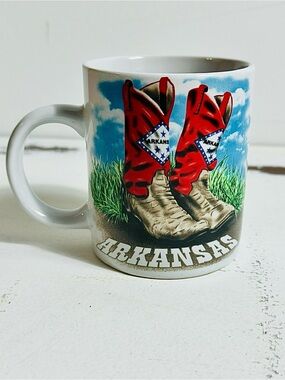 Vintage souvanier Arkansas Cowboy Boots Ceramic Mug - Red and White
